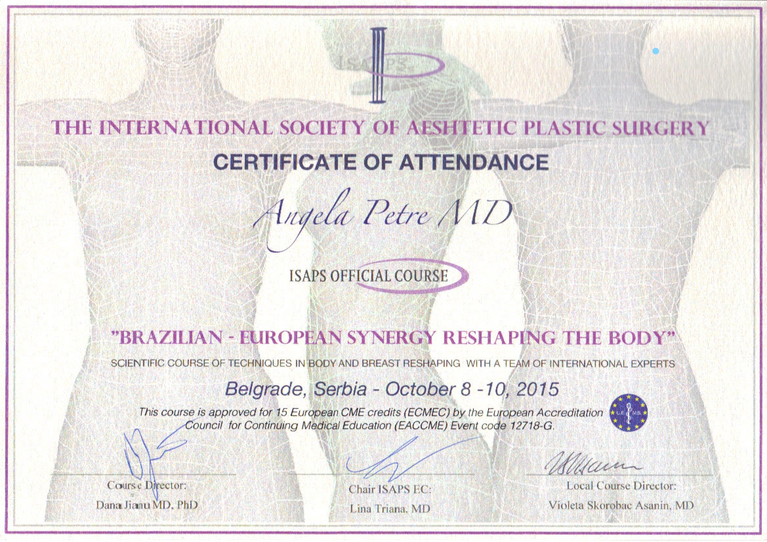 Brazilian European Synergy – Remodelare Corporală, Dr. Angela Petre, Belgrad