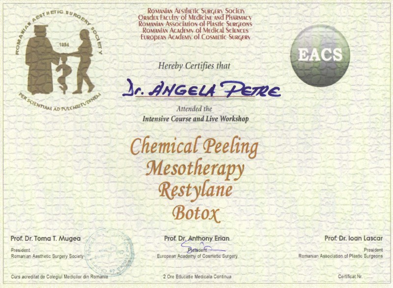 Curs Intensiv Peeling Chimic, Mezoterapie și Injectabile, Dr. Angela Petre, București