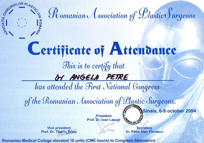 Primul Congres Național al Chirurgilor Plastici din România, Dr. Angela Petre, Sinaia