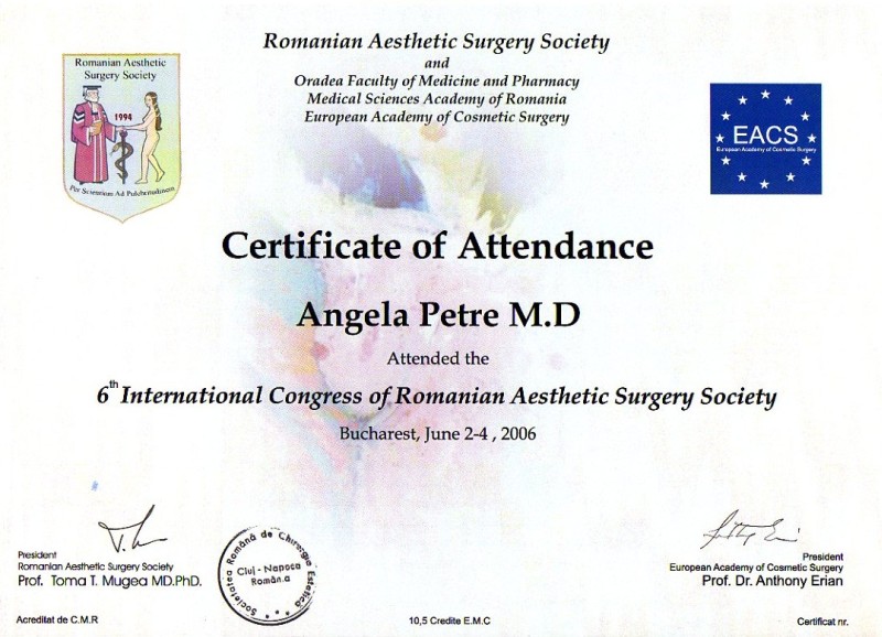 Al 6-lea Congres al Societății Române de Chirurgie Estetică, Dr. Angela Petre, București