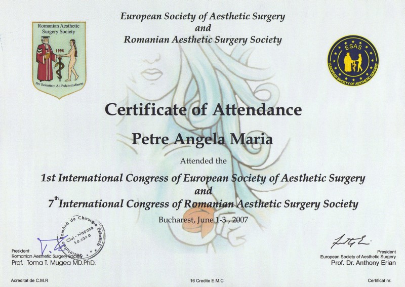 Primul Congres European de Chirurgie Estetică, Dr. Angela Petre, București