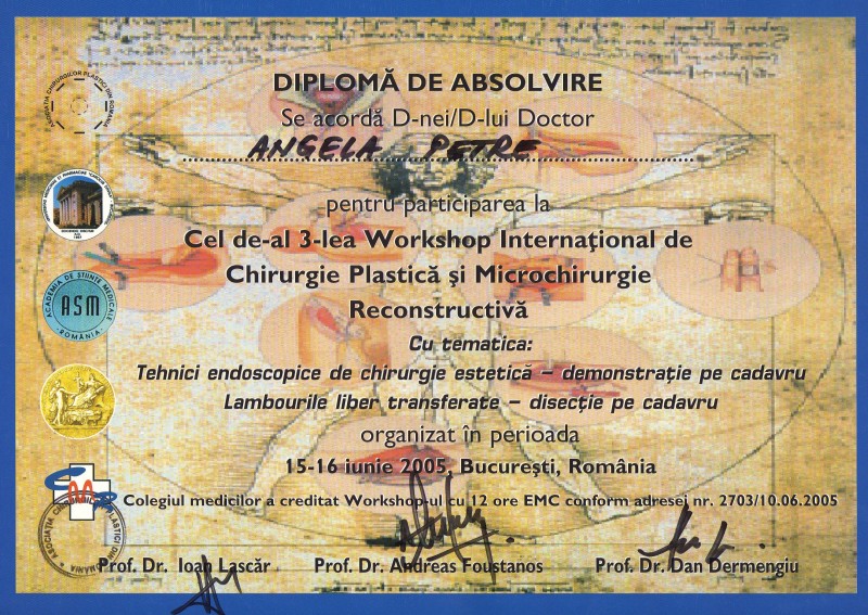 Workshop Internațional Tehnici Endoscopice și Microchirurgie, Dr. Angela Petre, Bucuresti