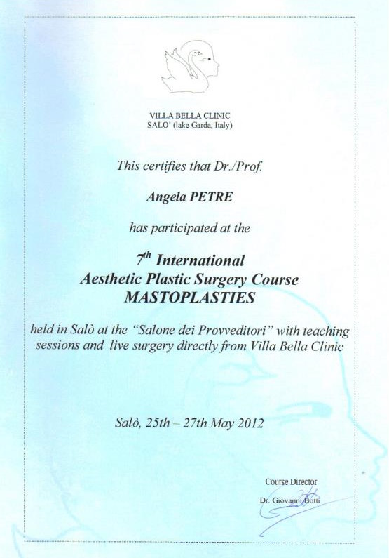 Al 7-lea Curs Internațional – Mastoplastii, Dr. Giovanni Botti, Dr. Angela Petre, Italia